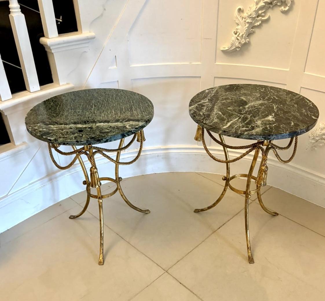 Antique Pair of Italian Gilt Metal Verde Marble Tassel Side Lamp Tables (1 of 12) Antique Pair of Italian Gilt Metal Verde Marble Tassel Side Lamp Tables (1 of 12)