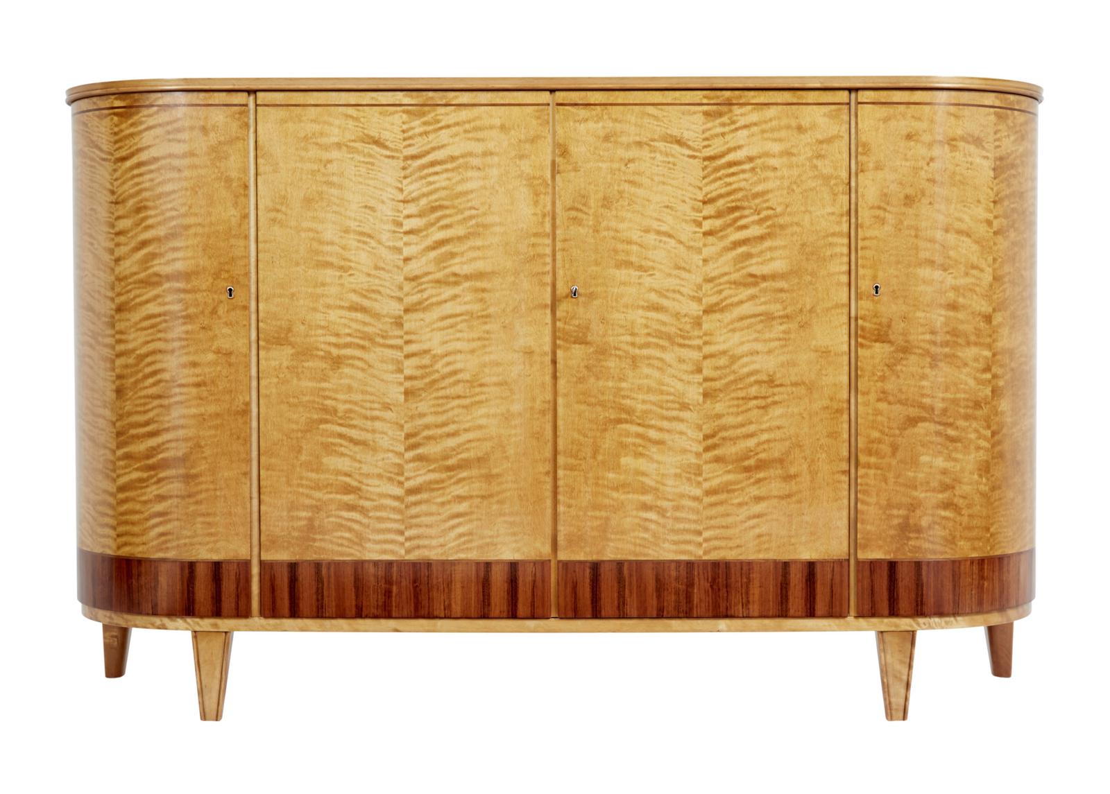 Mid 20th Century Swedish Birch Bowfront Sideboard (1 of 8)