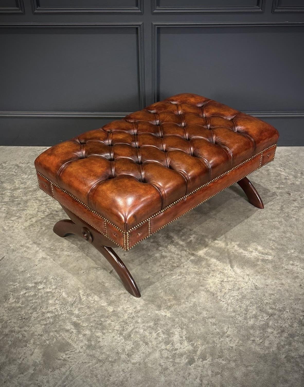 Hand Dyed Buttoned Leather Footstool (1 of 13) Hand Dyed Buttoned Leather Footstool (1 of 13)