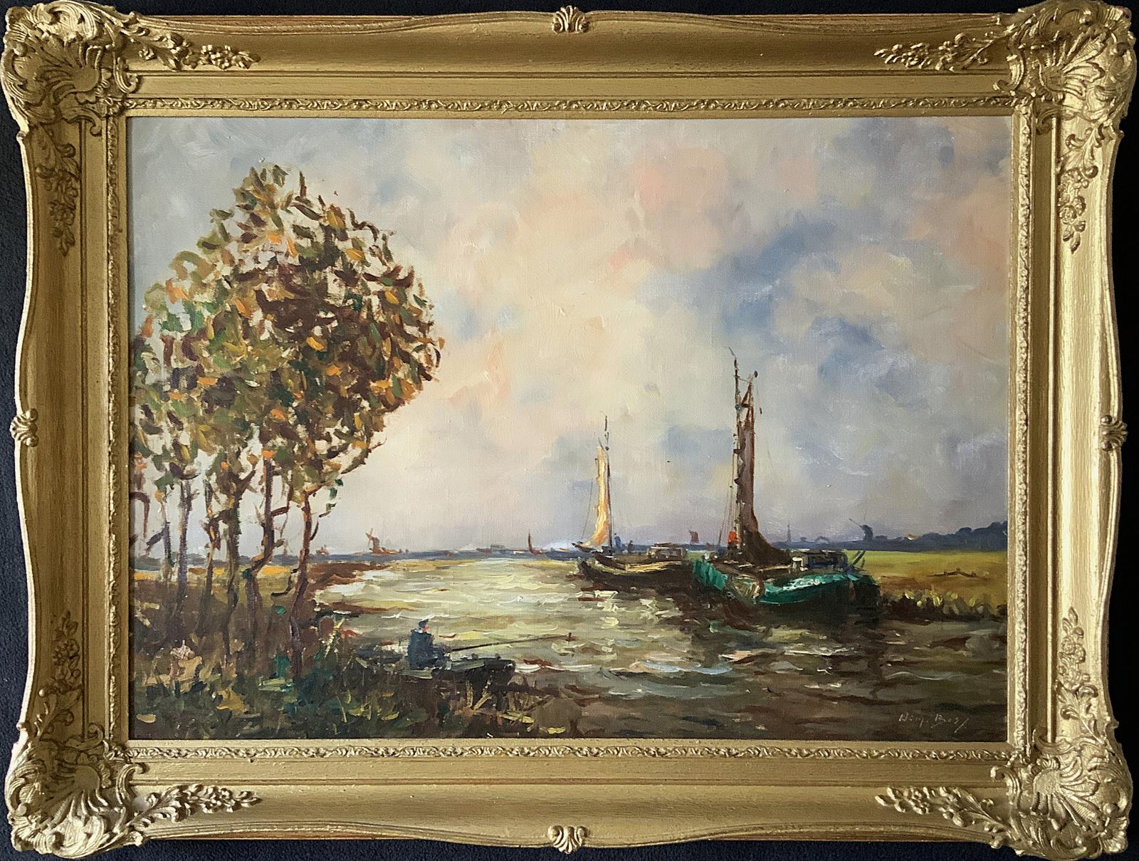 Rotterdam Canalscape Oil Painting by Willem Bos (Dutch, 1906-1977) Antique (1 of 13) Rotterdam Canalscape Oil Painting by Willem Bos (Dutch, 1906-1977) Antique (1 of 13)