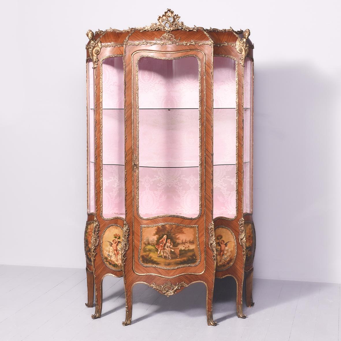 Exhibition Quality Large Ormolu Mounted Louis XVI Style Kingwood & Vernis Martin Vitrine (1 of 22)