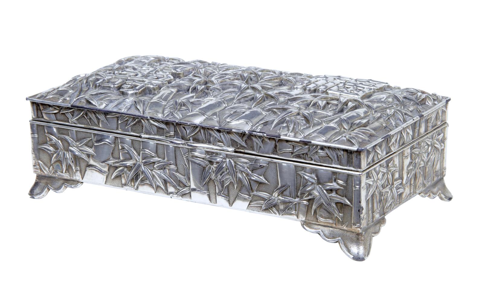 20th Century Oriental Silver Plate Bamboo Decorated Tobacco Box (1 of 8)