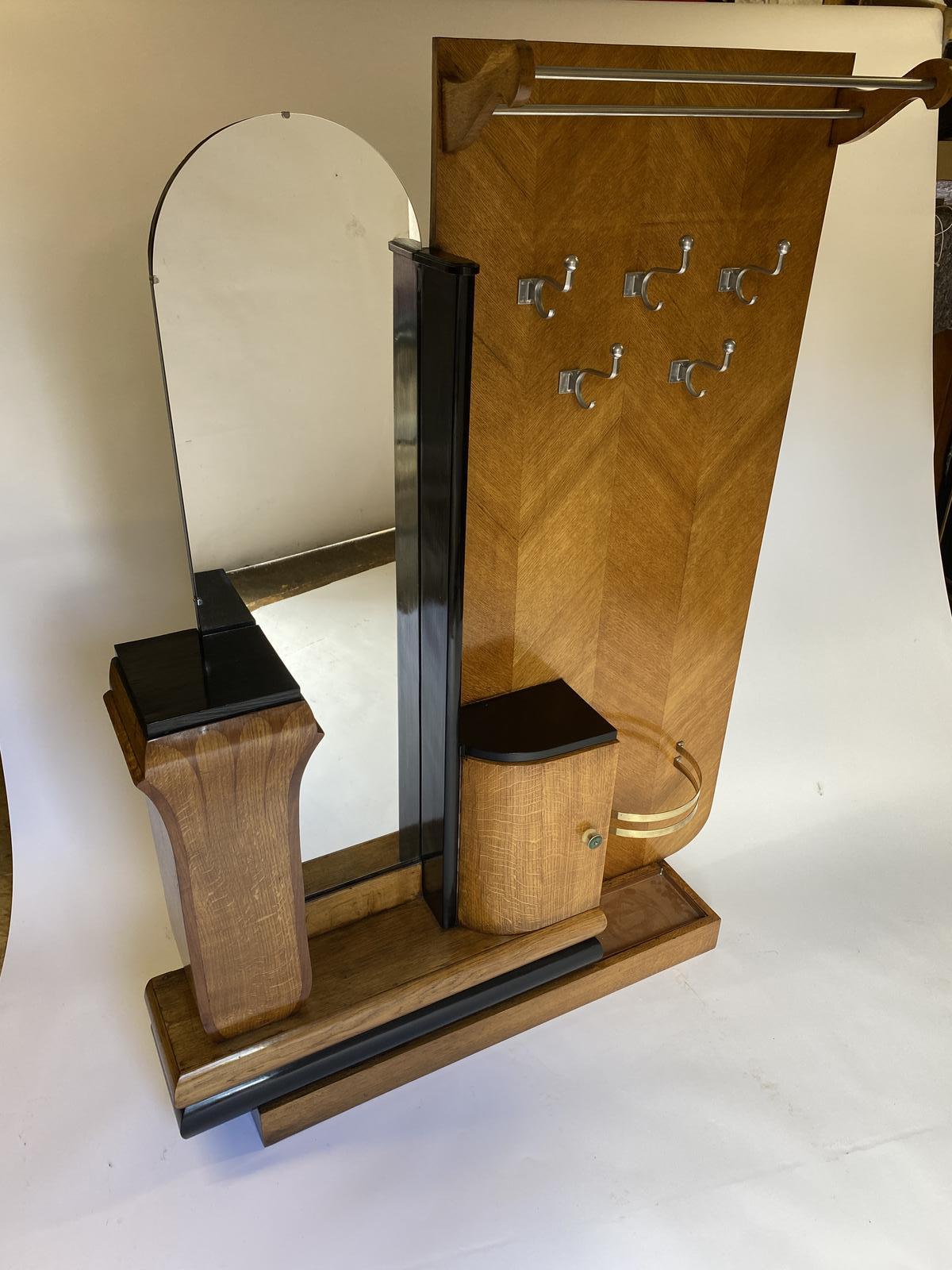 Art Deco Oak & Ebonised Hall Stand / Hat & Coat Stand (1 of 8)