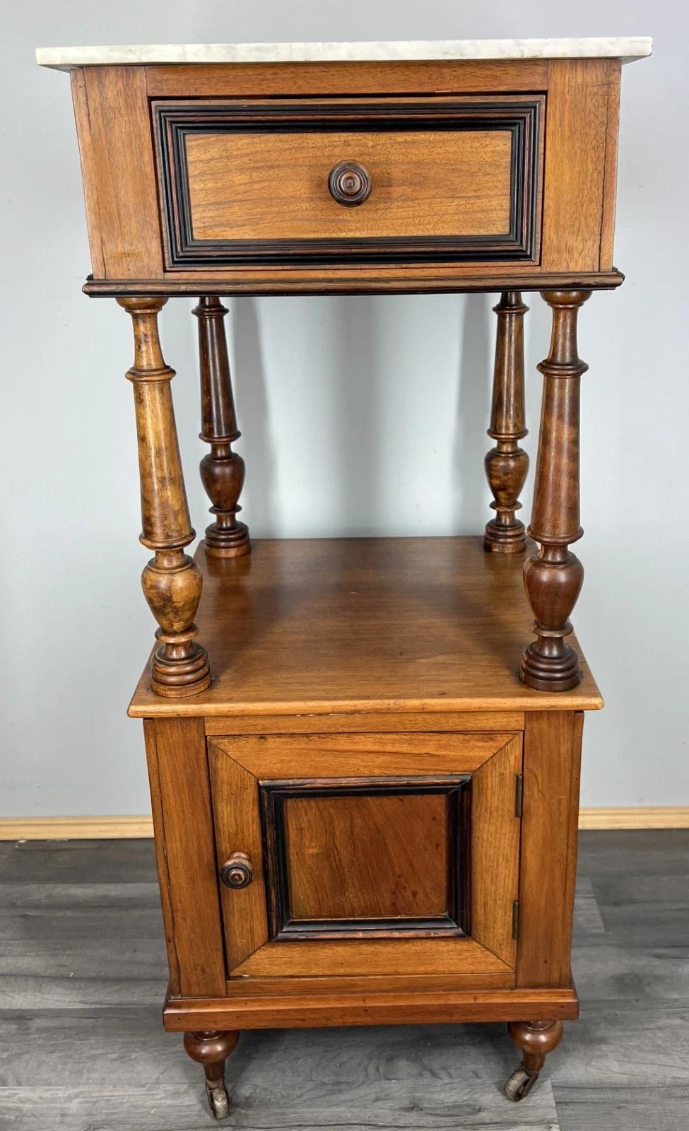 Bedside Table Antique French Marble Top Walnut Cabinet (1 of 13) Bedside Table Antique French Marble Top Walnut Cabinet (1 of 13)
