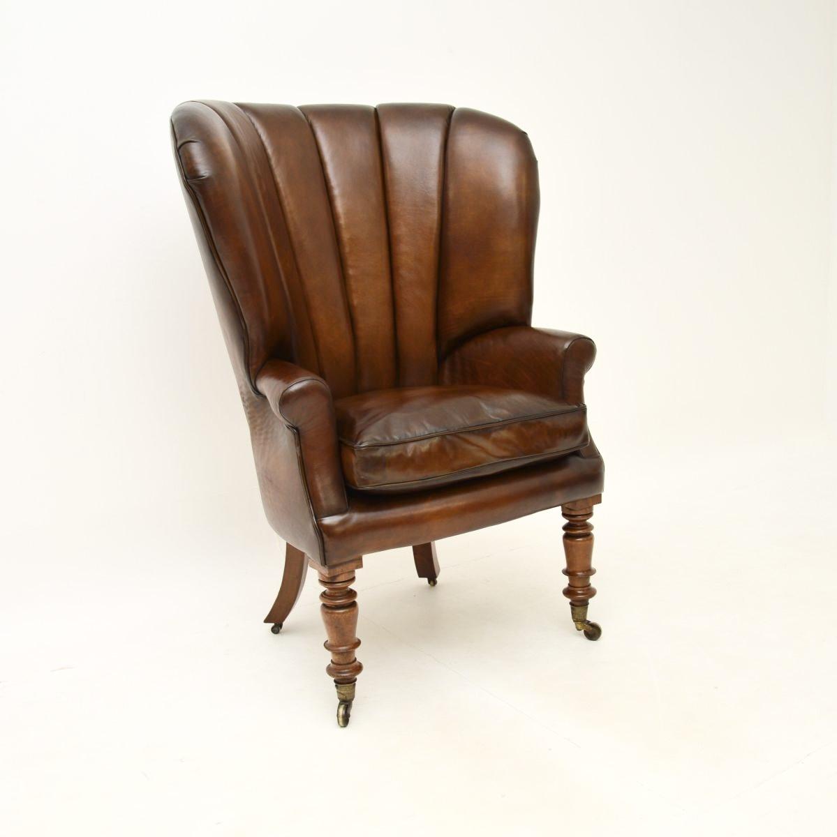 Antique Victorian Leather Barrel Back Wing Armchair (1 of 9) Antique Victorian Leather Barrel Back Wing Armchair (1 of 9)