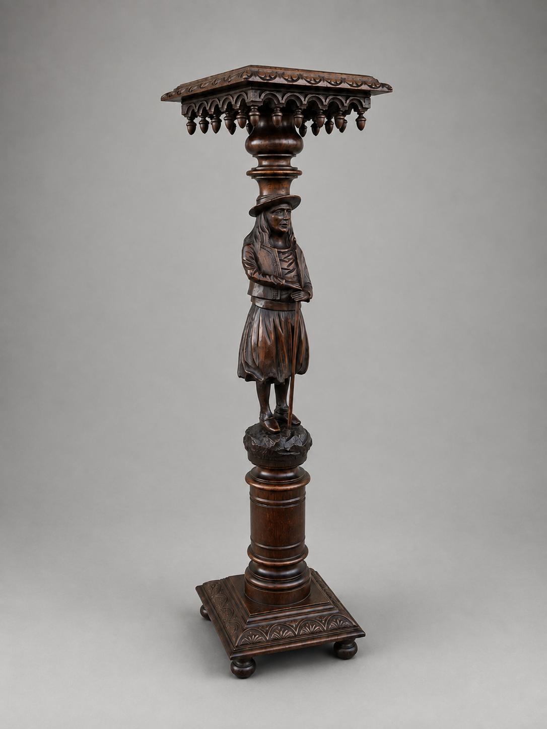 Carved Oak Figural Pedestal Torchère Stand – Folk Art (1 of 8) Carved Oak Figural Pedestal Torchère Stand – Folk Art (1 of 8)