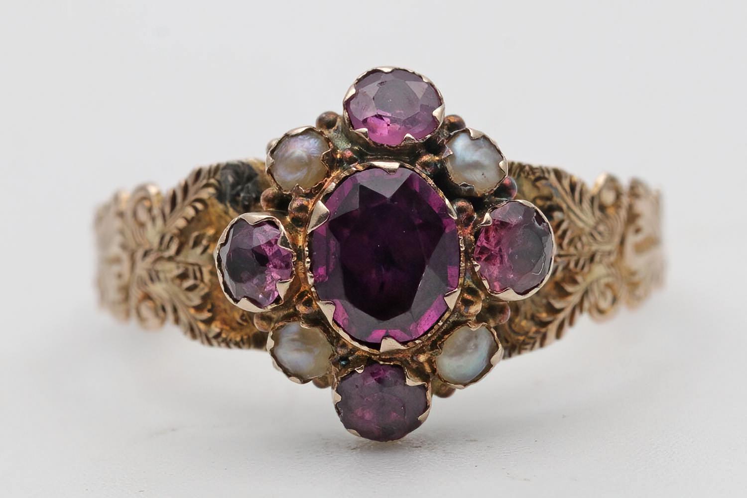 Victorian Garnet & Pearl Mourning Ring (1 of 2)