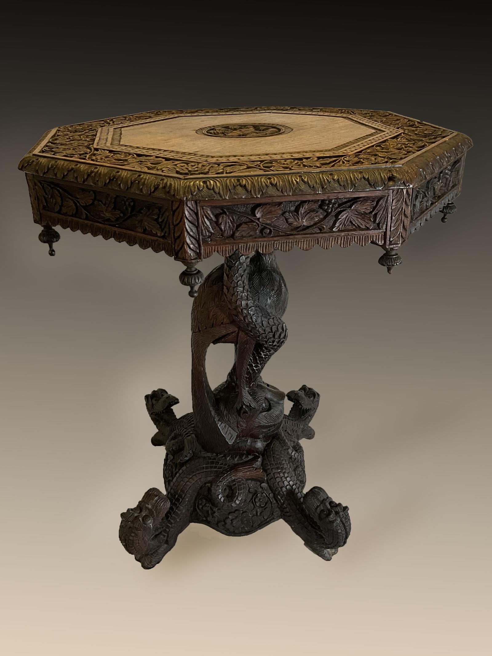 Heavily Carved Burmese Table c.1870 (1 of 12)