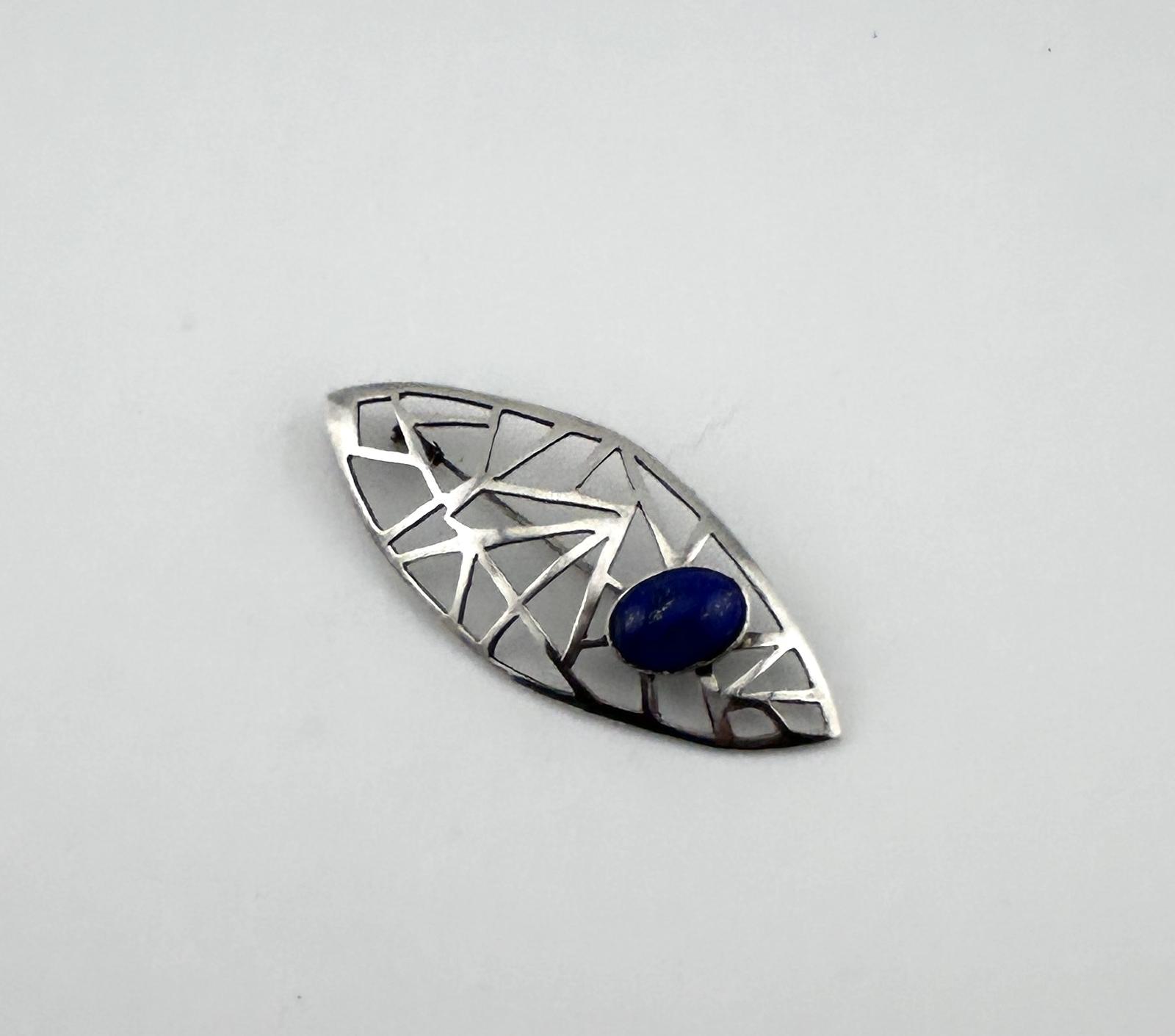 German Silver & Lapis Lazuli Modernist Brooch (1 of 6) German Silver & Lapis Lazuli Modernist Brooch (1 of 6)