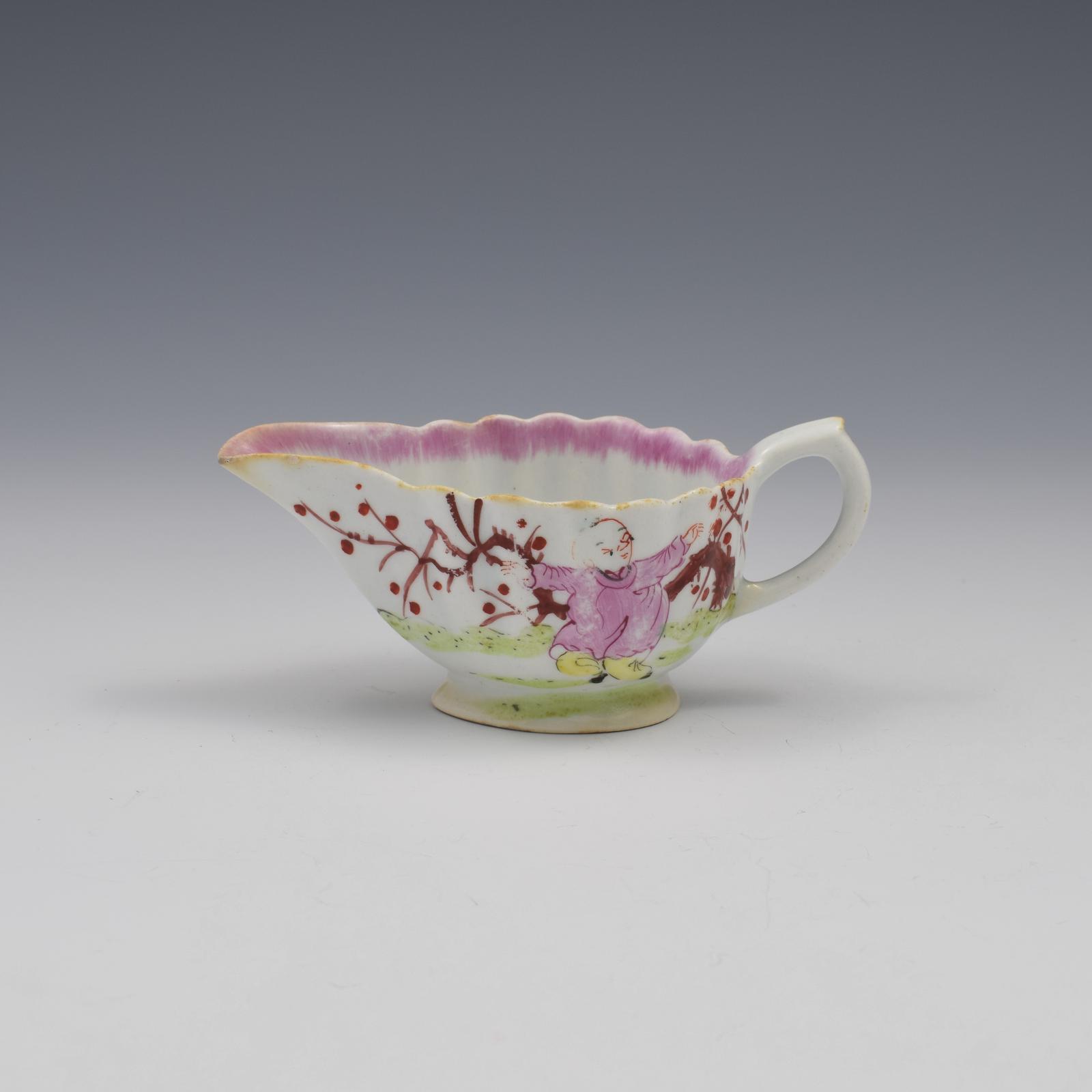 Bow Porcelain Fluted Cream Boat Chinoiserie / Mandarin Pattern c.1765 (1 of 11)