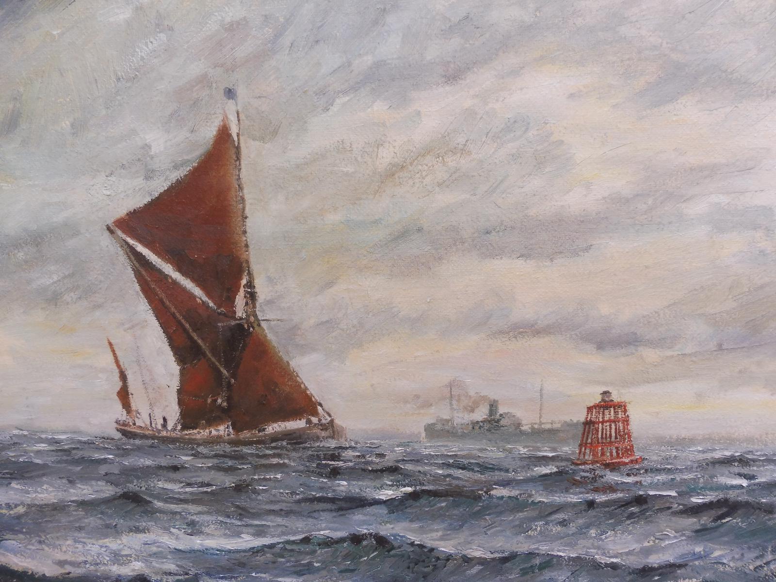 Oil on Canvas Sailing Barges Artist Cotgrove  1960s (1 of 10)