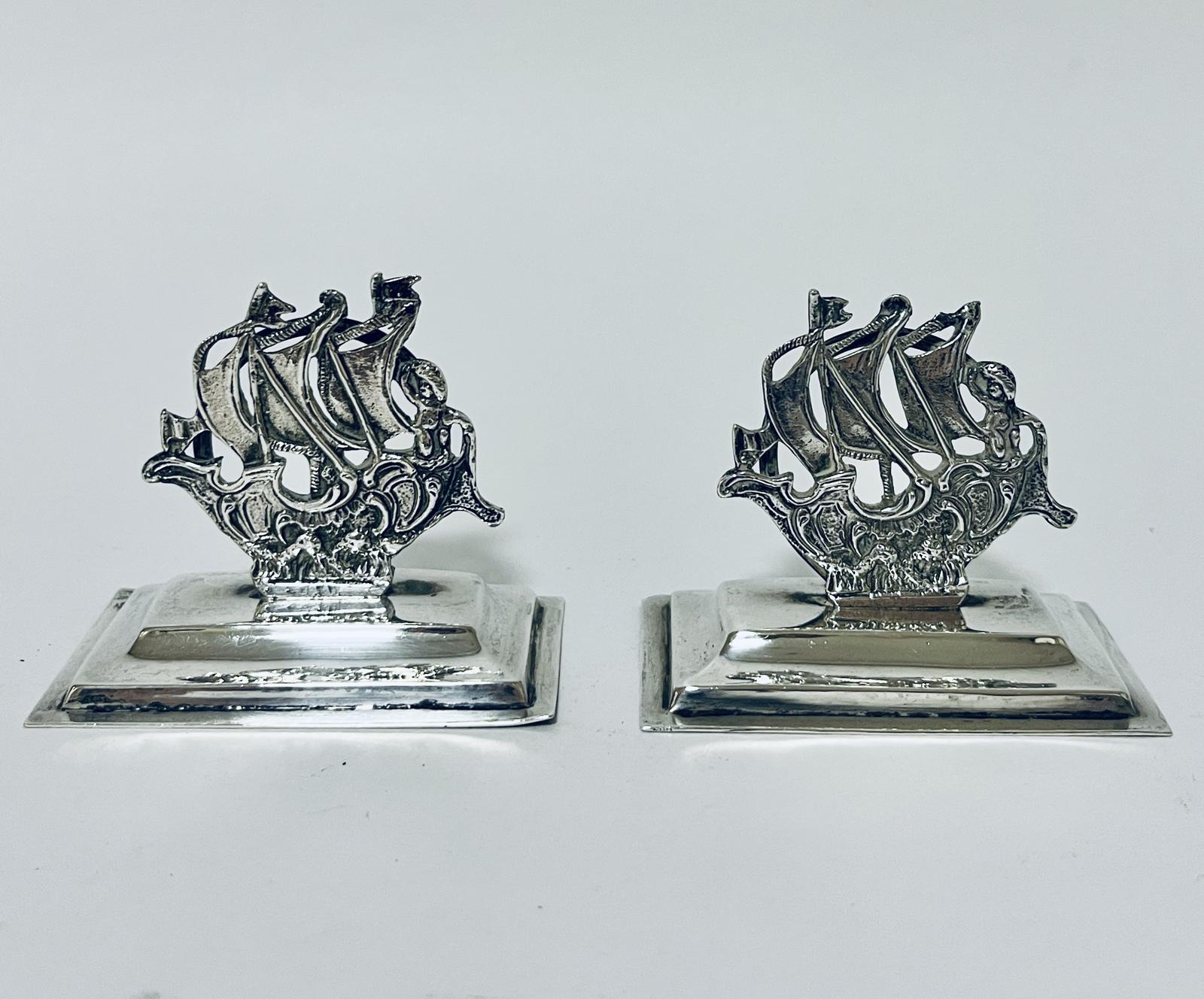 Pair of Antique Silver Galleon Menu Holders (1 of 7) Pair of Antique Silver Galleon Menu Holders (1 of 7)
