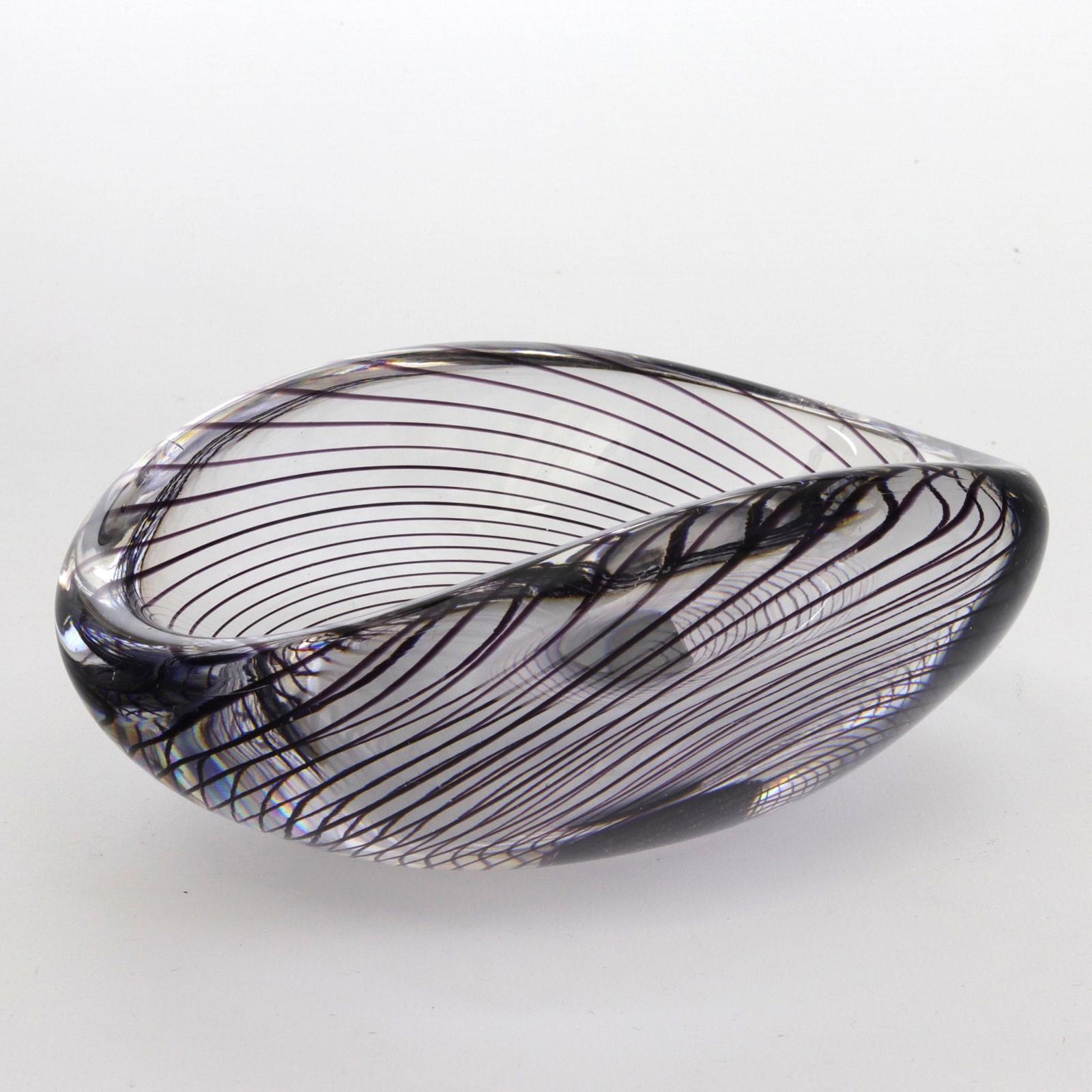 Mid Century Vicke Lindstrand Kosta Glass Bowl with Purple Spiral c.1950 (1 of 9) Mid Century Vicke Lindstrand Kosta Glass Bowl with Purple Spiral c.1950 (1 of 9)