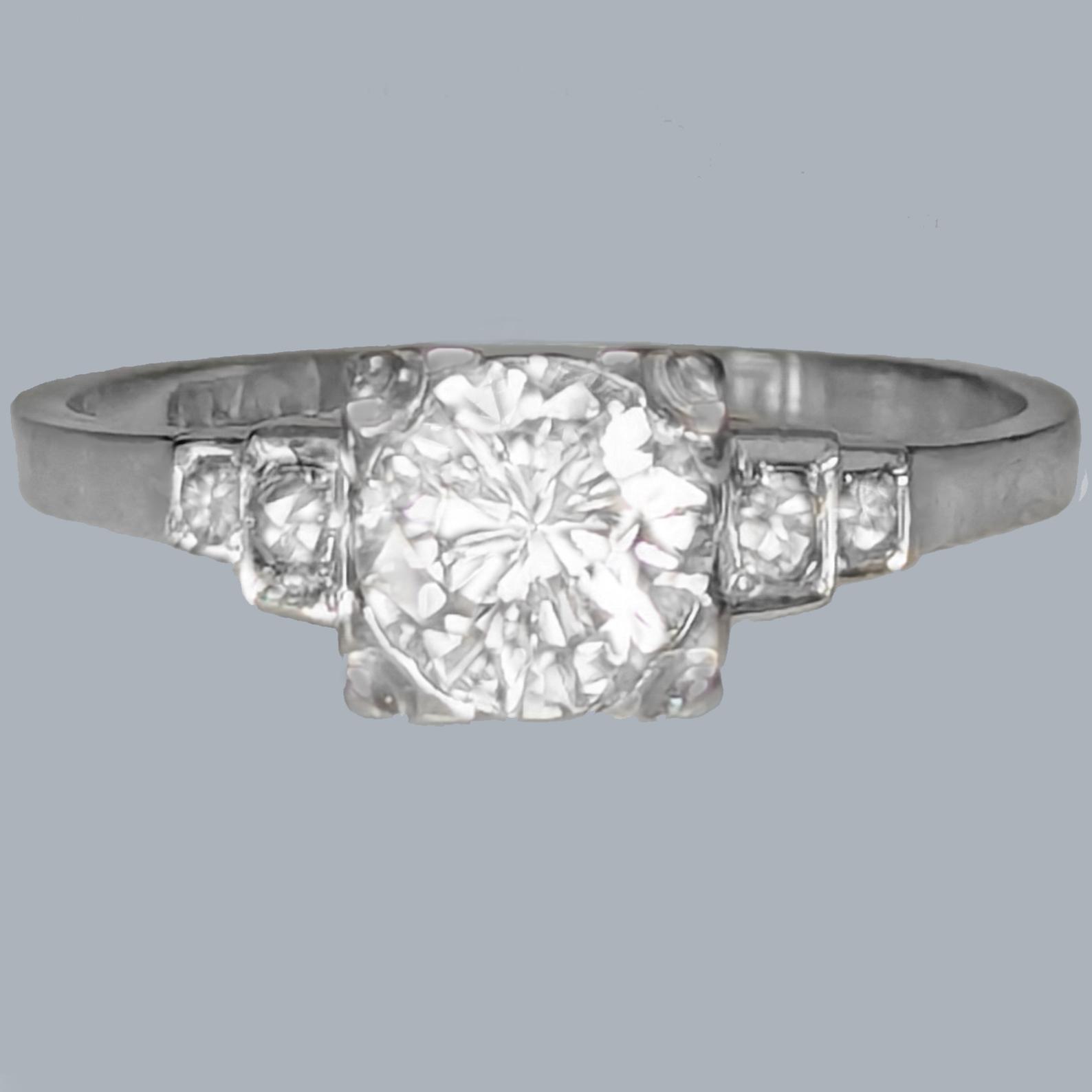 Vintage 1950s Diamond Solitaire Ring in Platinum with Rose Cut Shoulder Accents (1 of 12) Vintage 1950s Diamond Solitaire Ring in Platinum with Rose Cut Shoulder Accents (1 of 12)