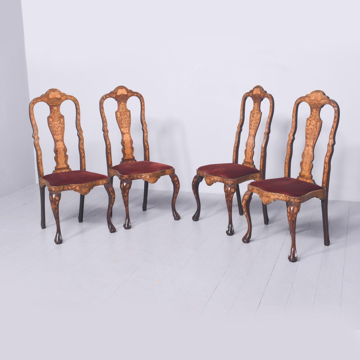 Set of 4 Dutch Marquetry High Back Chairs (1 of 10)