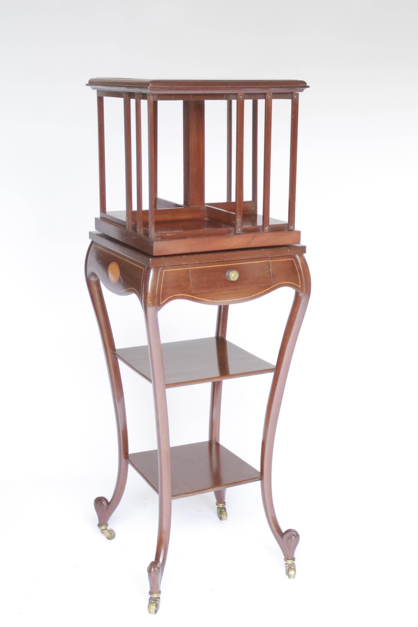 Edwardian Mahogany Inlaid Revolving Bookcase on Stand (1 of 10)