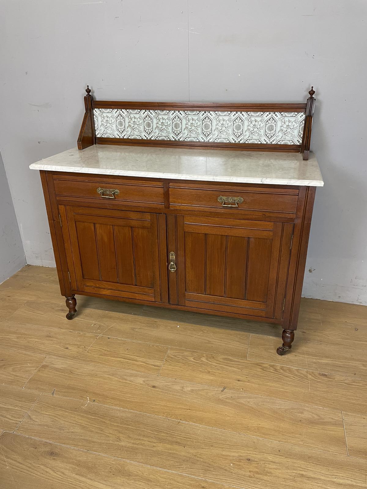 C19th Walnut Washstand with White Carrara Marble Top (1 of 9)
