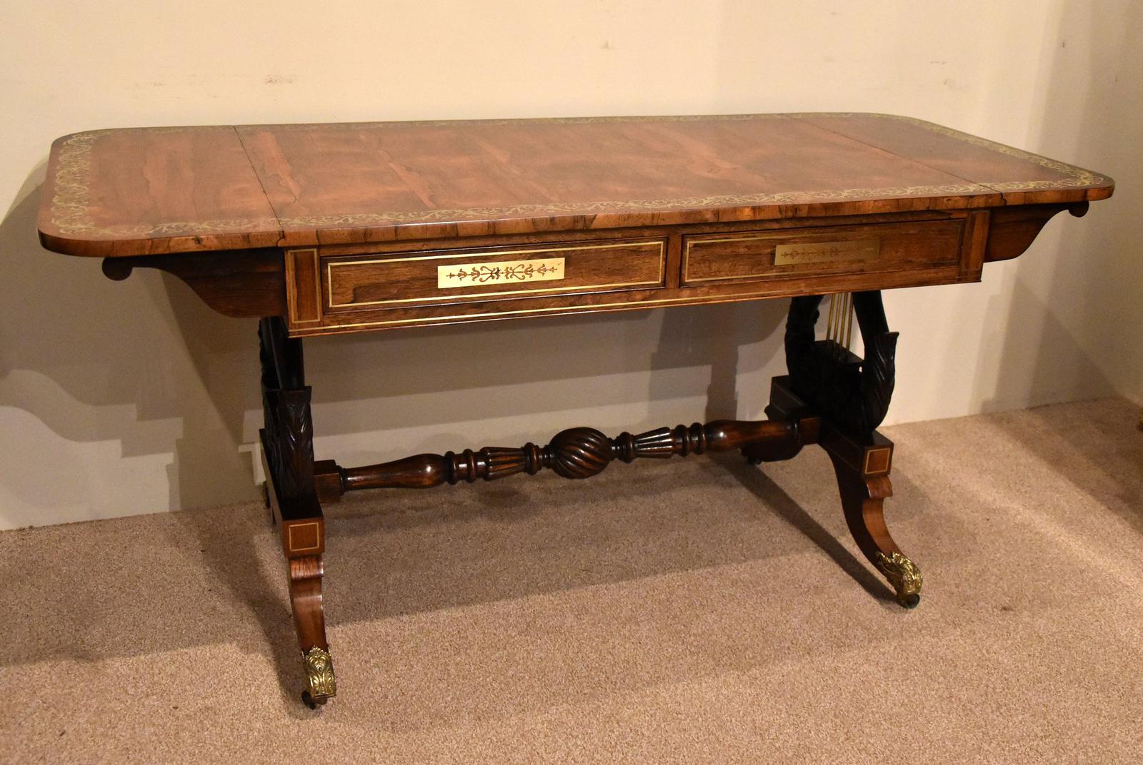 Regency Brass Rosewood Inlaid Sofa Table (1 of 11)