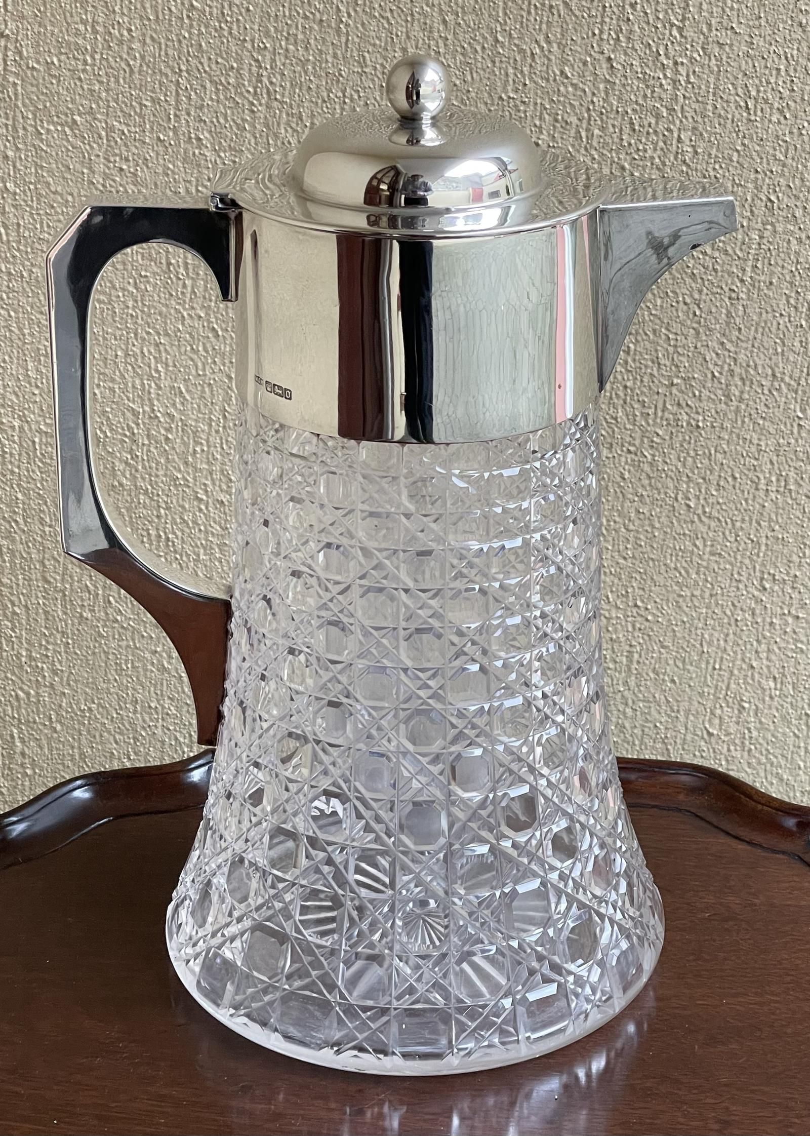Edwardian Solid Silver & Cut Glass Lemonade Jug Pitcher (1 of 9)
