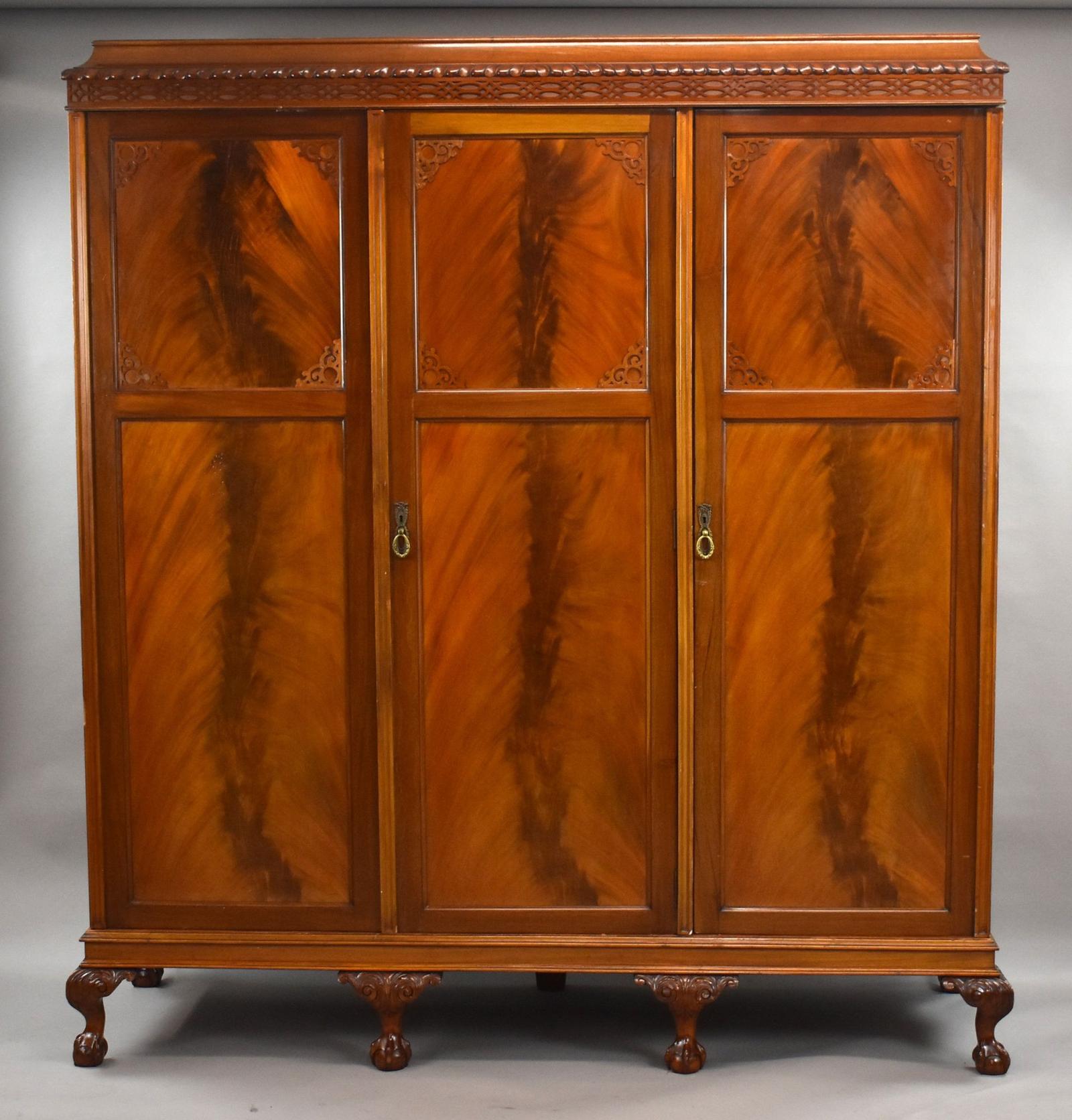 Edwardian Flame Mahogany Triple Wardrobe (1 of 9)