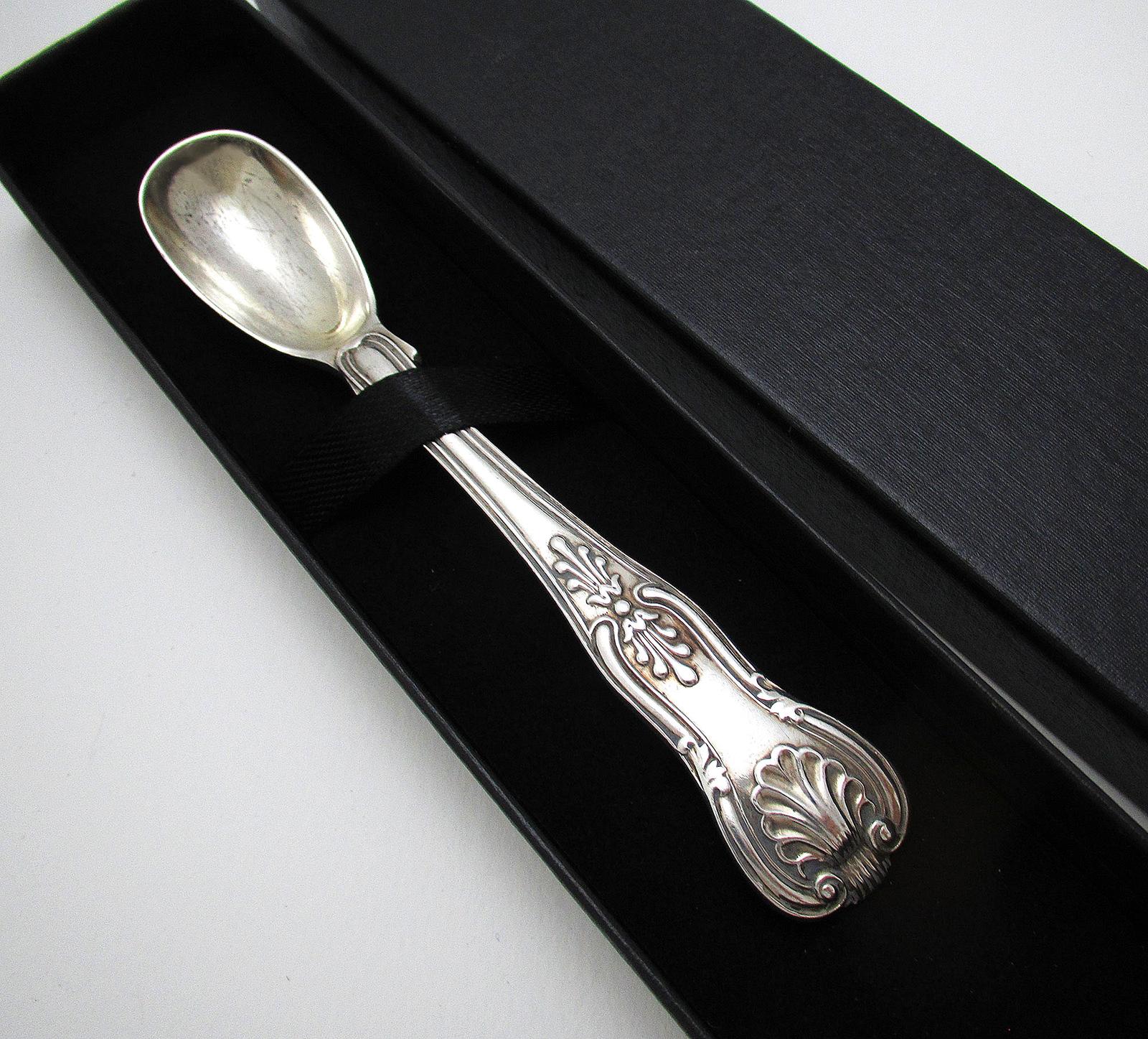 Antique Victorian 1844 Solid Sterling Silver Mustard/Salt Spoon, King's Diamond Shell Pattern. Chawner & Co (1 of 6)