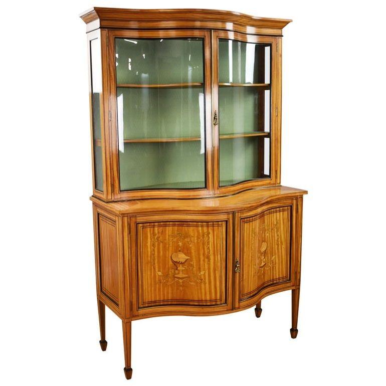 19th Century Satinwood Serpentine Display Cabinet (1 of 19)