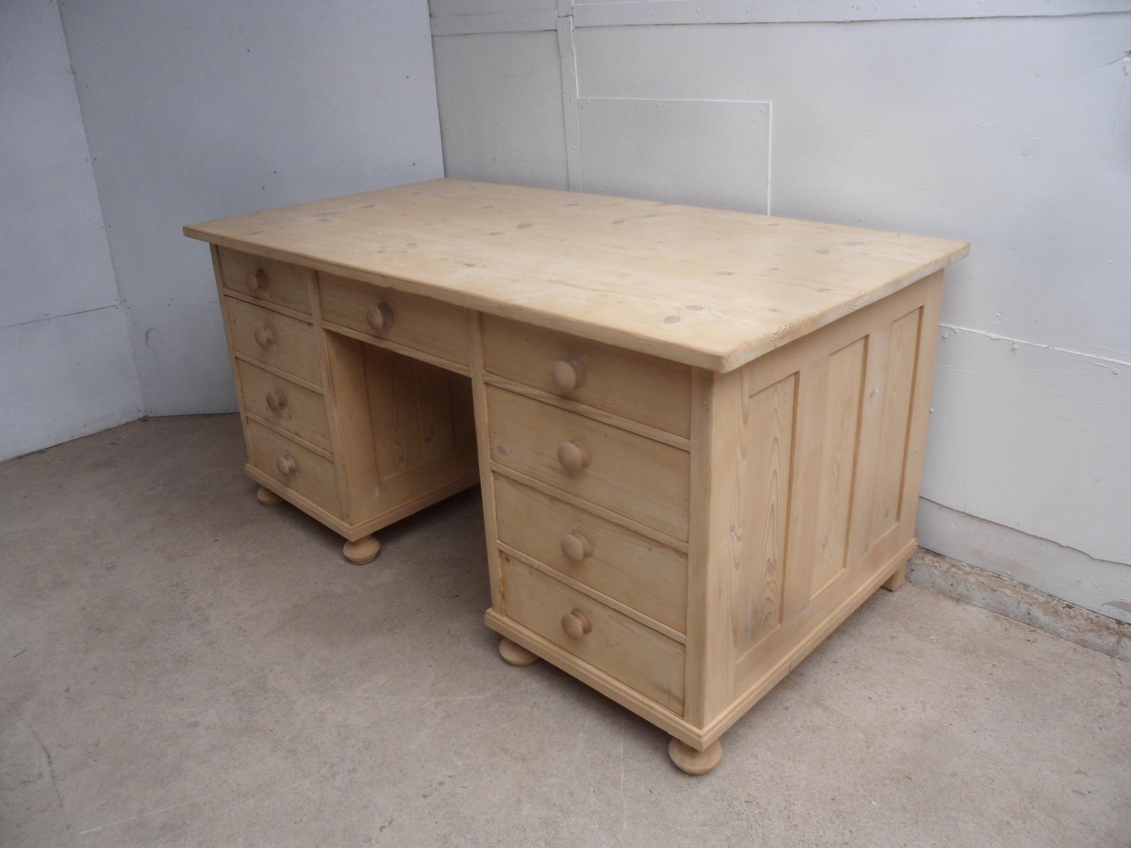 Massive Victorian Antique Pine 9 Drawer Office Desk to wax / paint (1 of 9)