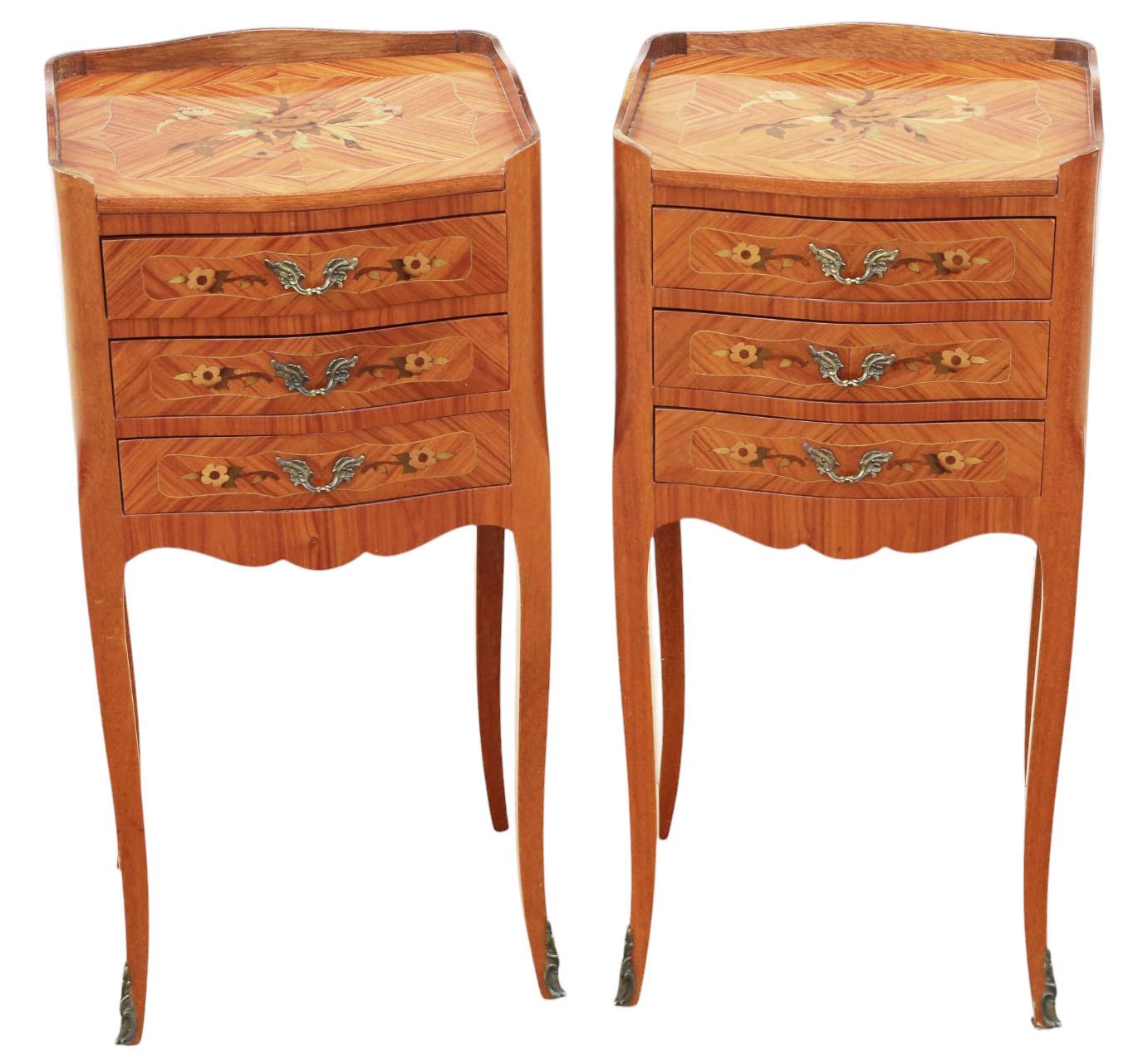 Vintage Retro French Pair of Marquetry Bedside Tables – Mid-20th Century Nightstands (1 of 9) Vintage Retro French Pair of Marquetry Bedside Tables – Mid-20th Century Nightstands (1 of 9)