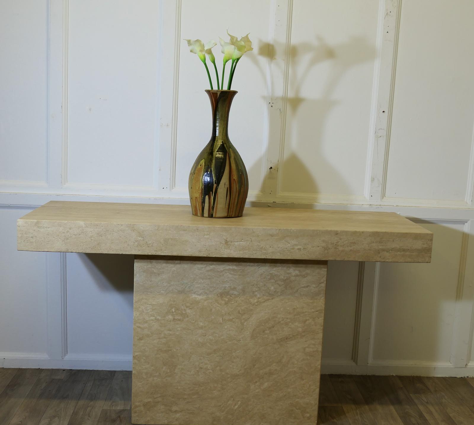 1970s Vintage Travertine Stone Cube Console Table (1 of 10)