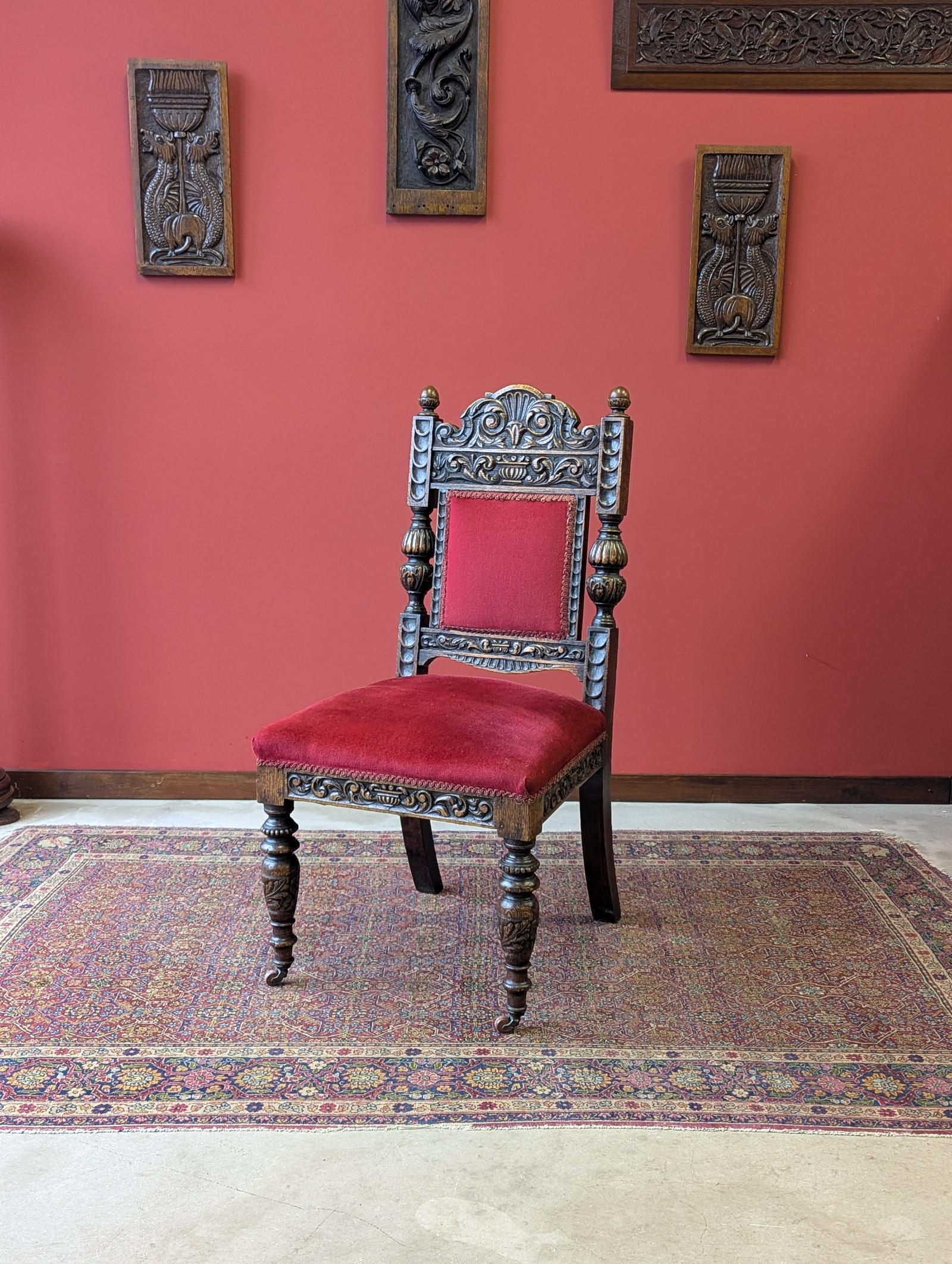 Antique Victorian Carved Oak Side Chair c.1880 (1 of 10)