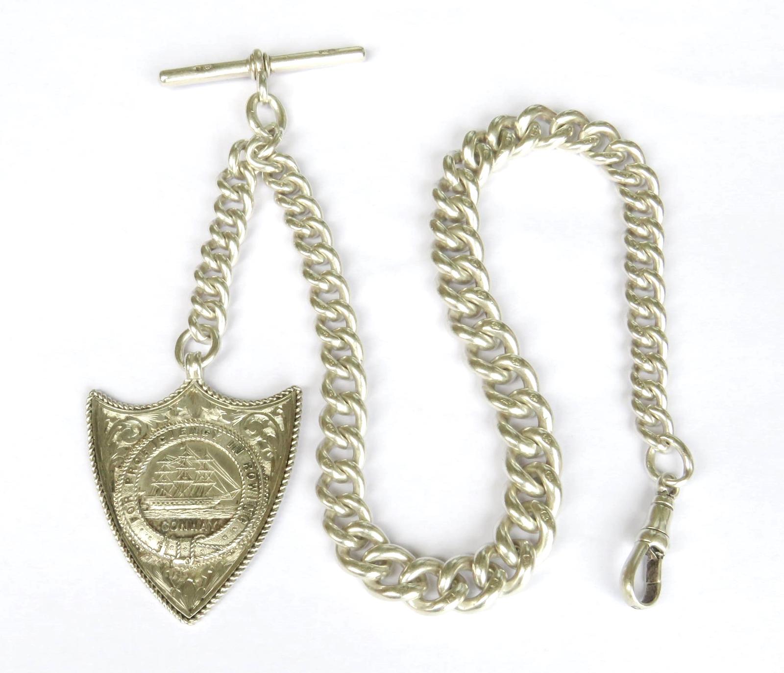Antique Silver Watch Chain & Royal Navy Fob (1 of 3)
