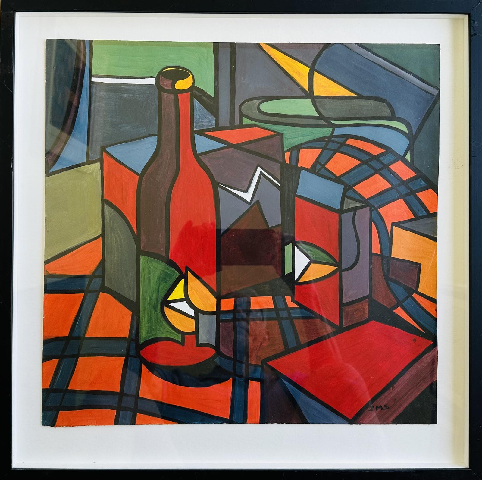 Original Acrylic on Board’bottle and Boxes’ by Irene Stocks. B1943. C.1980 (1 of 3) Original Acrylic on Board’bottle and Boxes’ by Irene Stocks. B1943. C.1980 (1 of 3)