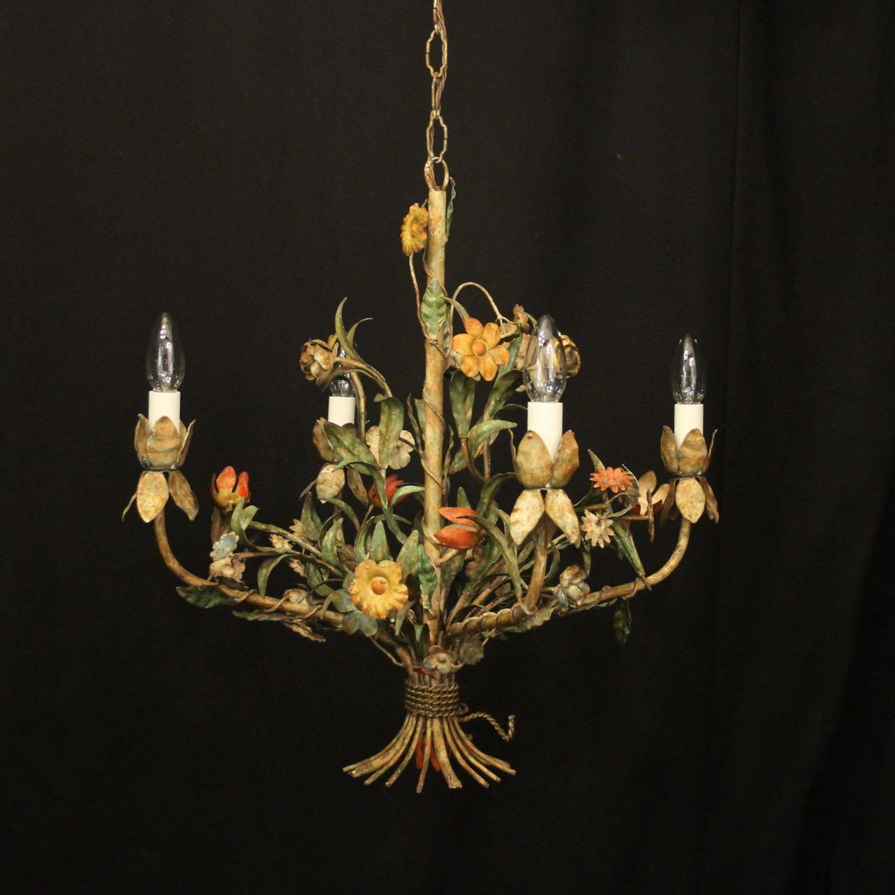 French Toleware Four Light Antique Chandelier (1 of 10)