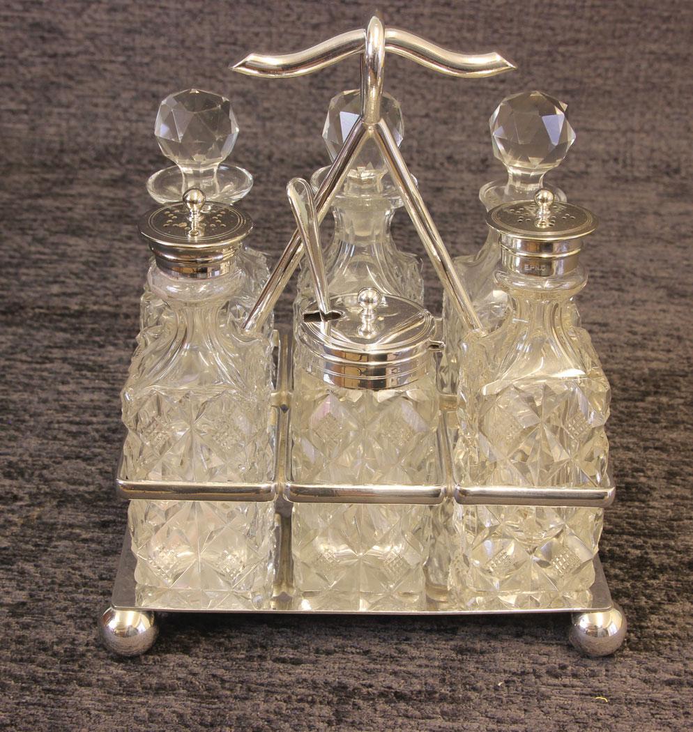 Antique Silver Plated Six Bottle Glass Cruet (1 of 13) Antique Silver Plated Six Bottle Glass Cruet (1 of 13)