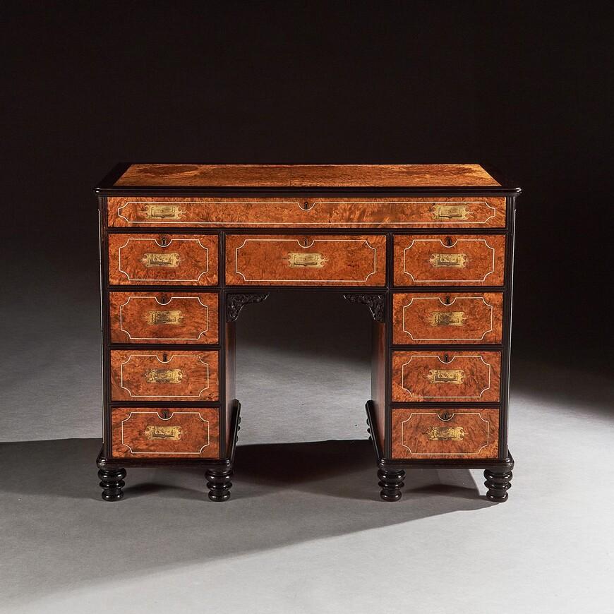 Rare Chinese Export Amboyna & Ebony Campaign Kneehole Desk (1 of 8)