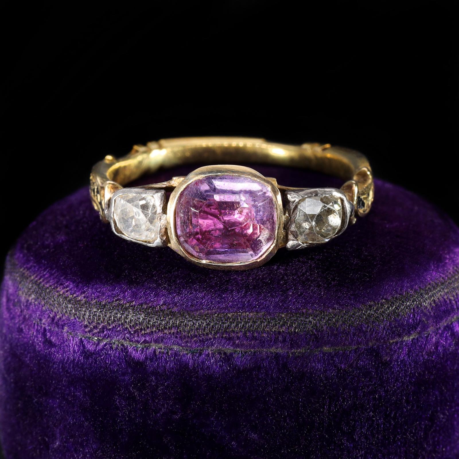 The Antique Georgian Foiled Back Amethyst and Diamond Mourning Ring (1 of 8)