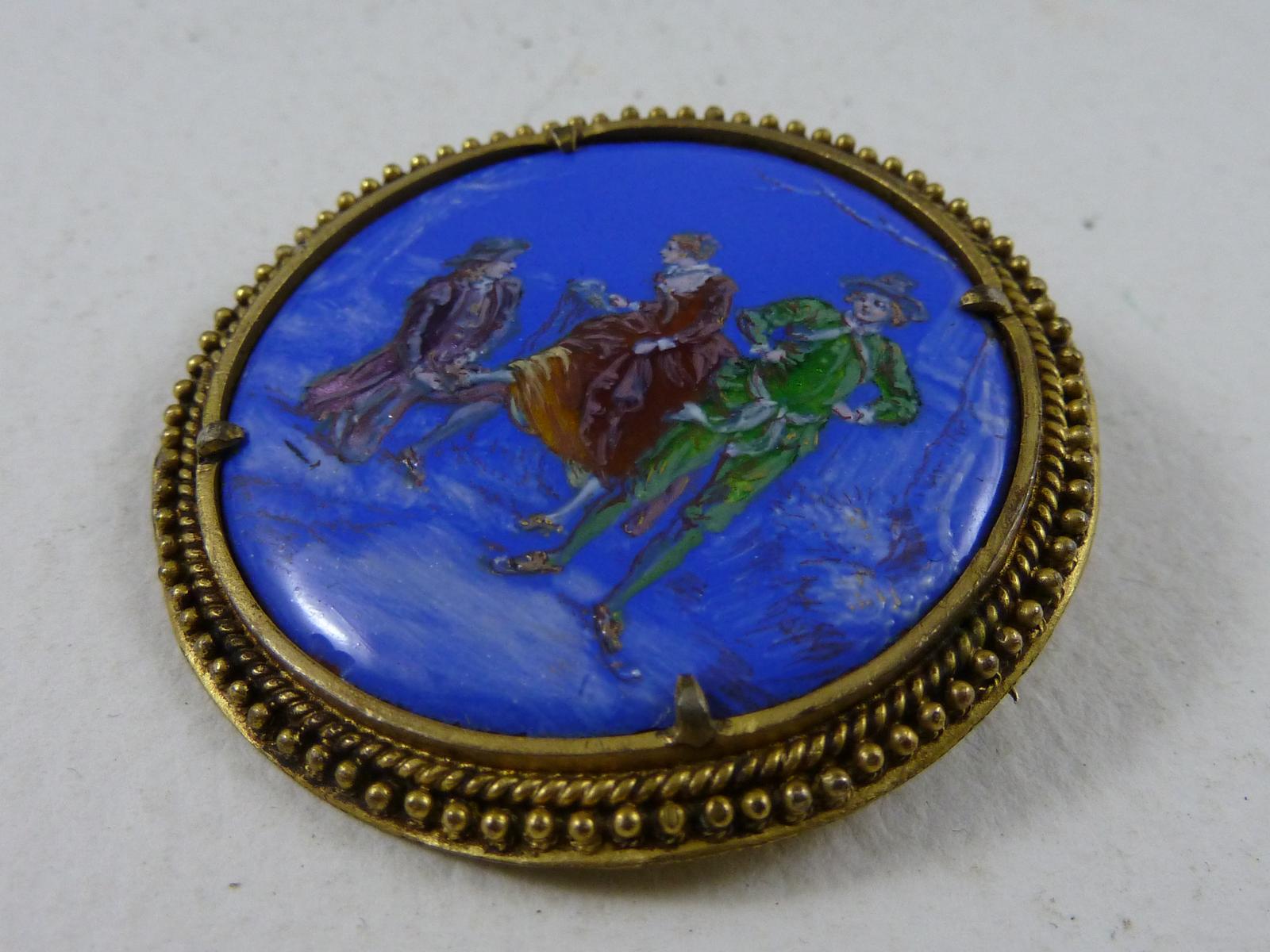 French Enamel Hand Painted Miniature Brooch Gilt Metal Cinderella (1 of 6)