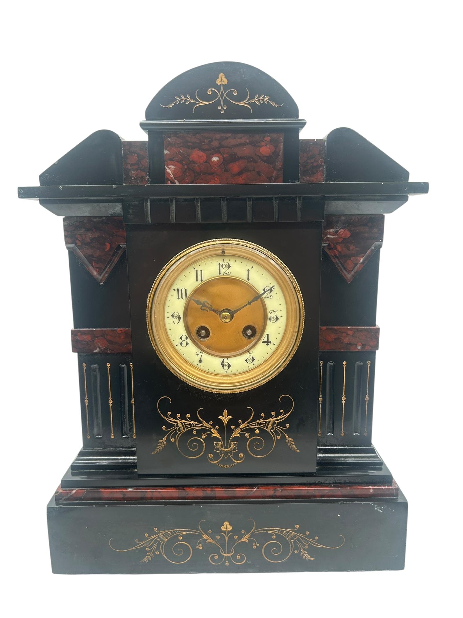 Antique Victorian Slate & Rouge Marble Mantel Clock – 8-day Gong Striking (c.1900) (1 of 12) Antique Victorian Slate & Rouge Marble Mantel Clock – 8-day Gong Striking (c.1900) (1 of 12)