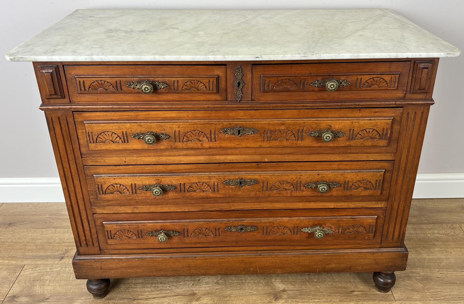 Chest of Drawers Antique French Walnut Marble Top Cabinet (1 of 18) Chest of Drawers Antique French Walnut Marble Top Cabinet (1 of 18)