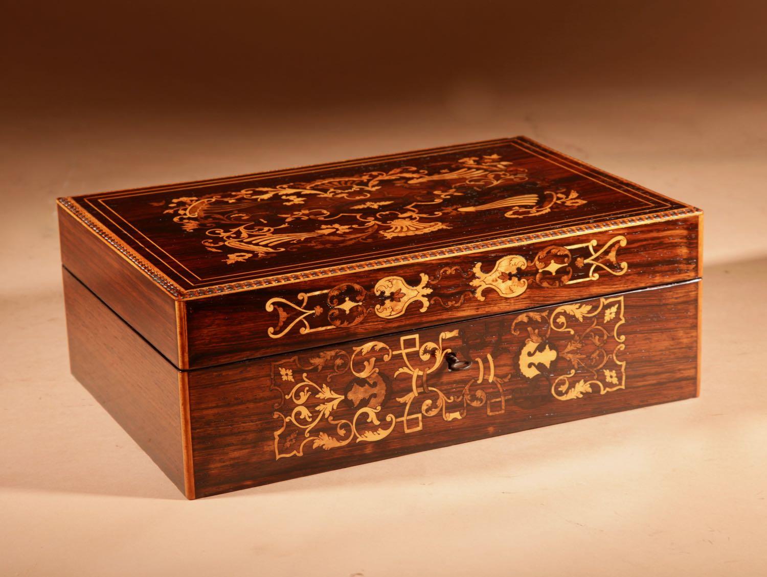 Beautiful Rosewood Marquetry Inlaid Box (1 of 8)