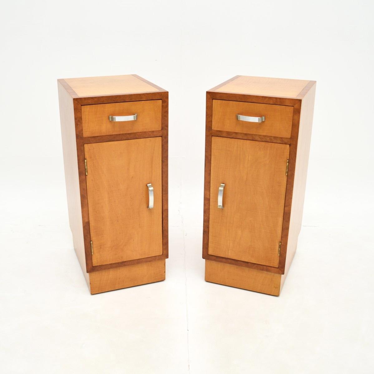Pair of Art Deco Satinwood & Walnut Bedside Cabinets (1 of 8)