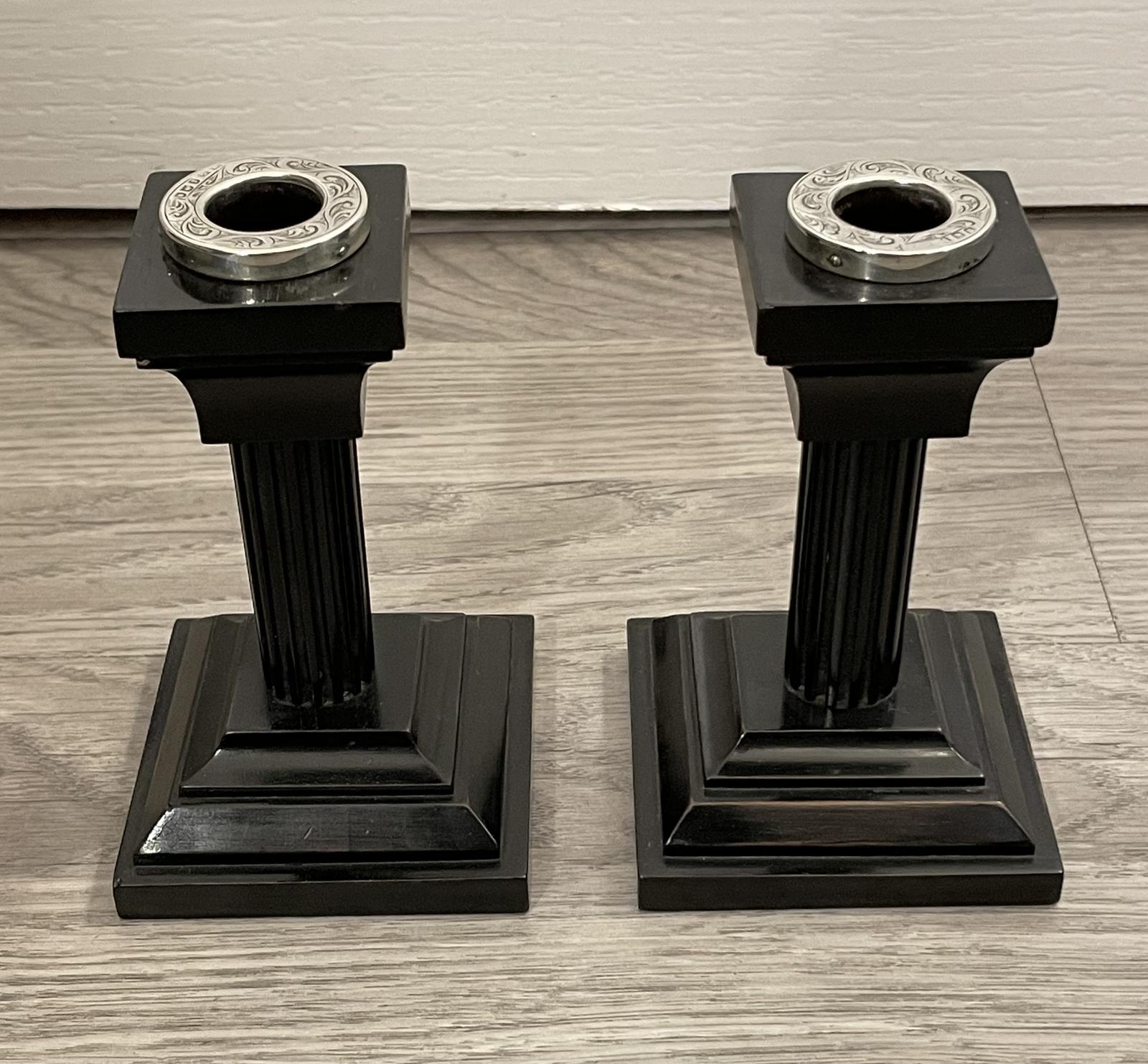 Pair of George V Ebony & Silver Candlesticks (1 of 5) Pair of George V Ebony & Silver Candlesticks (1 of 5)