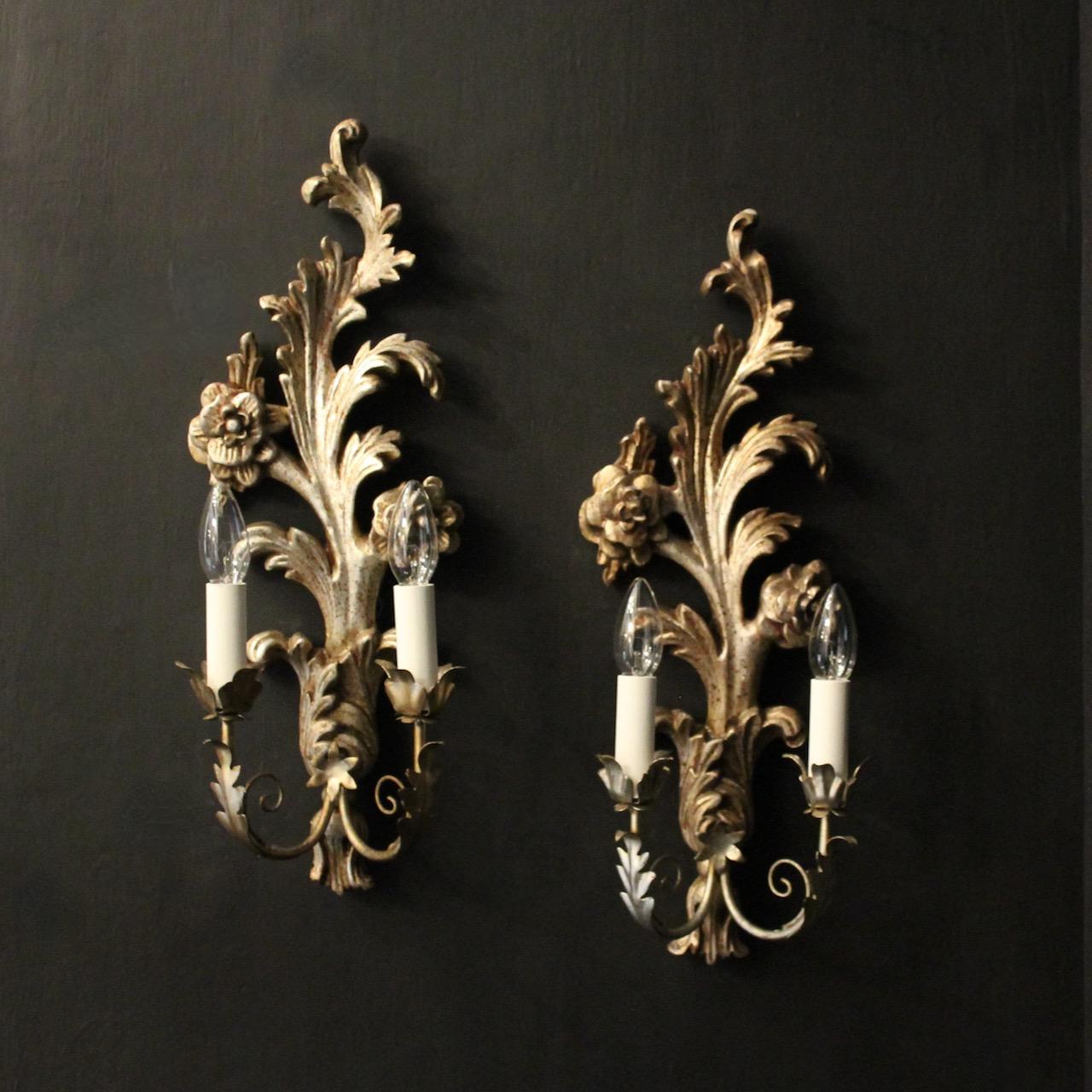 Florentine Silver Giltwood Twin Arm Wall Lights (1 of 10) Florentine Silver Giltwood Twin Arm Wall Lights (1 of 10)