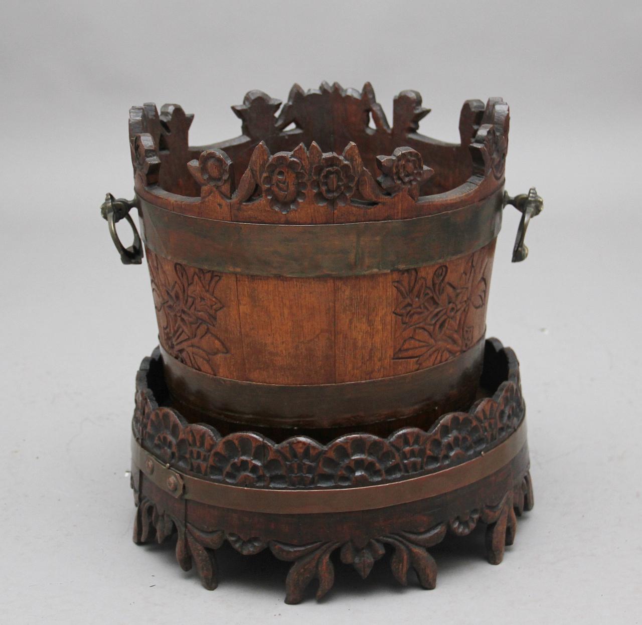 19th Century Carved Oak Bucket & Stand (1 of 13)