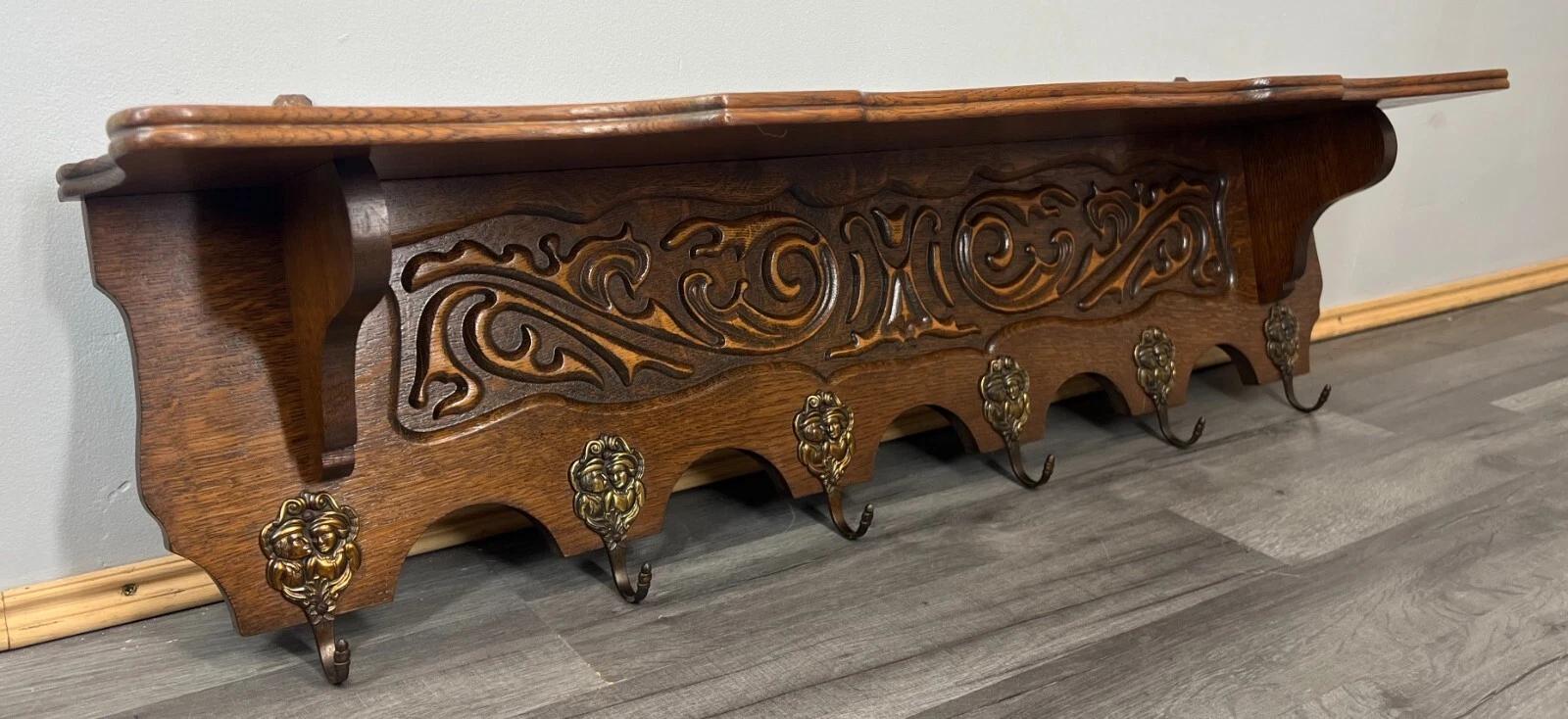 Coat Rack French Oak Wall Shelf 6 Hooks Hall Stand (1 of 10) Coat Rack French Oak Wall Shelf 6 Hooks Hall Stand (1 of 10)
