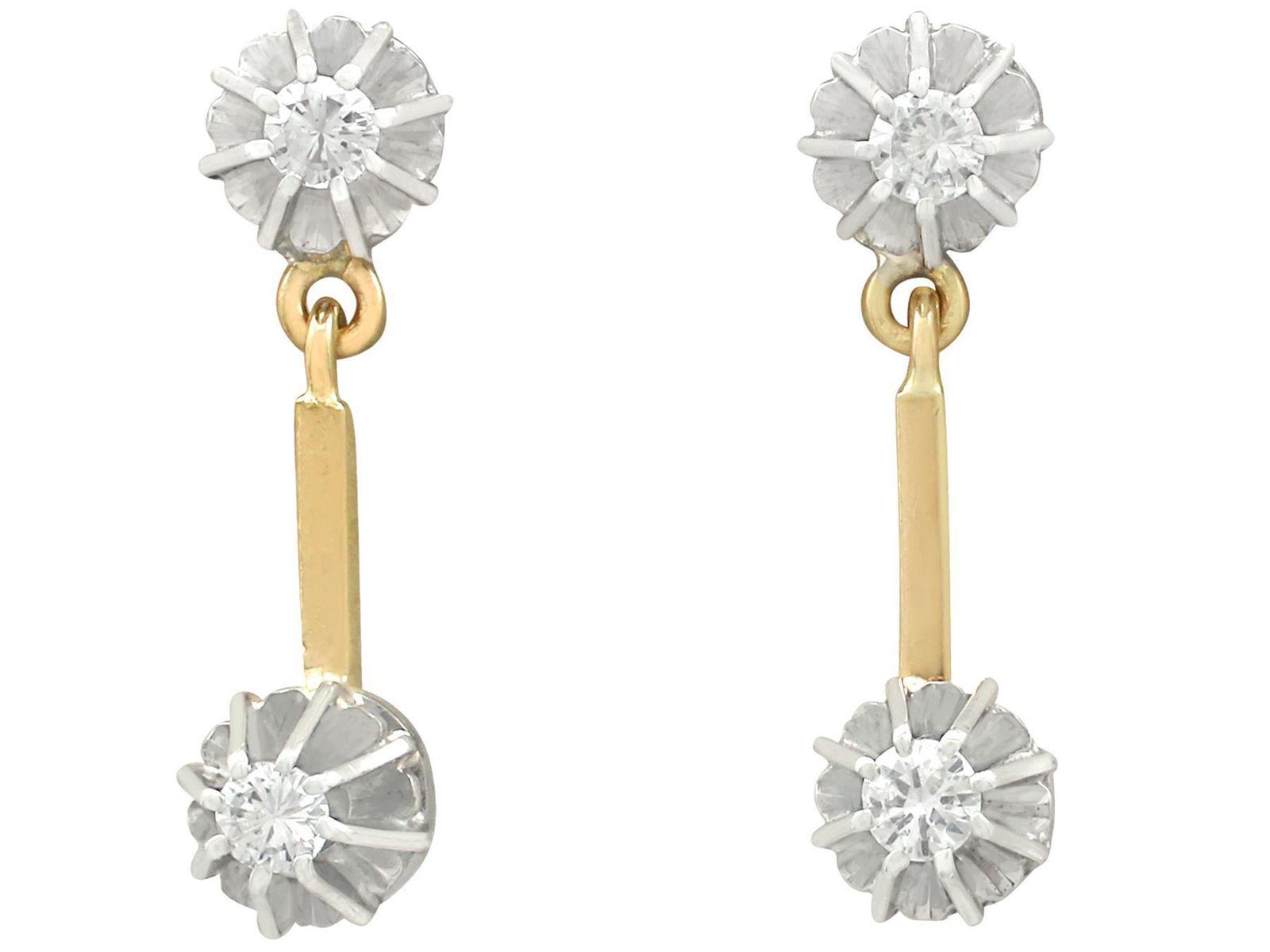 0.24ct Diamond & 18ct Yellow Gold Drop Earrings c.1930 (1 of 8)