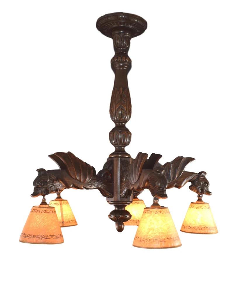 French Victorian Large Wood Chandelier Chimera 5 Lights (1 of 8) French Victorian Large Wood Chandelier Chimera 5 Lights (1 of 8)