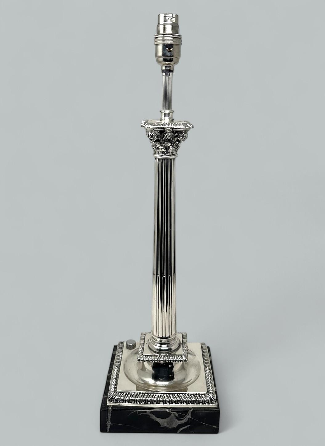 Antique Vintage English Sterling Silver Marble Corinthian Column Table Lamp 1900 (1 of 8)