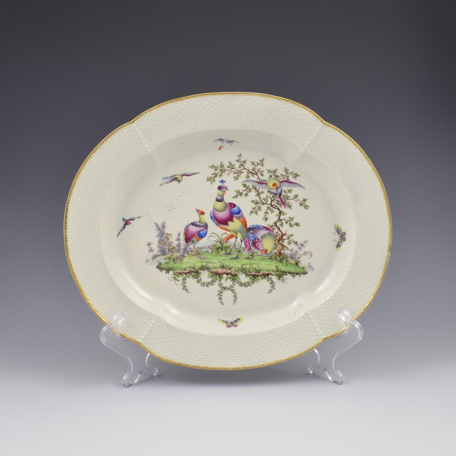 Large 30cm First Period Worcester Porcelain Fancy Birds Dessert Dish c.1770-1775 (1 of 7)