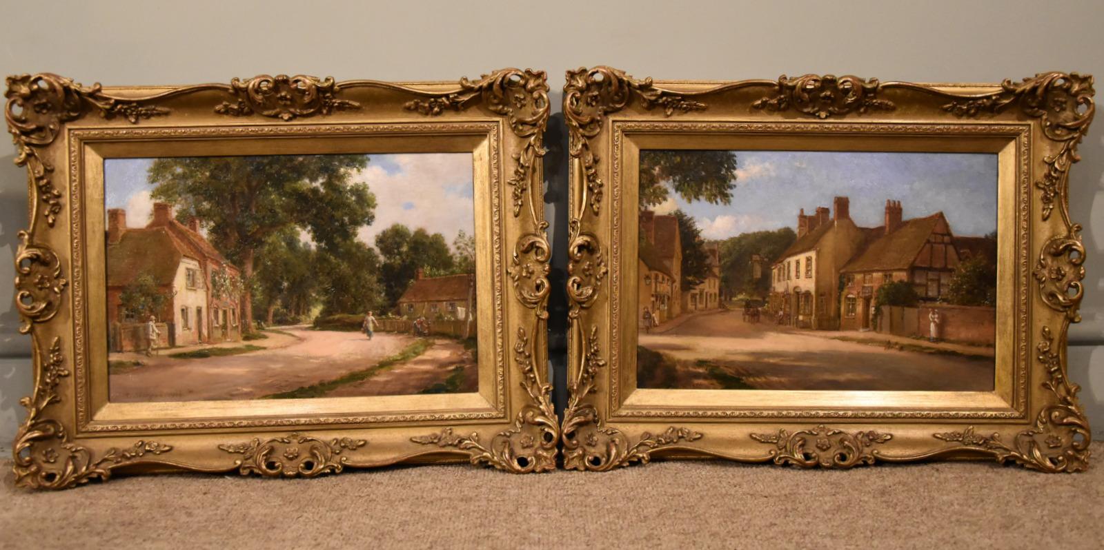 Oil painting Pair by Alfred Kedington Morgan “Village High Street” (1 of 8)